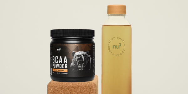 BCAA e borraccia in vetro nu3
