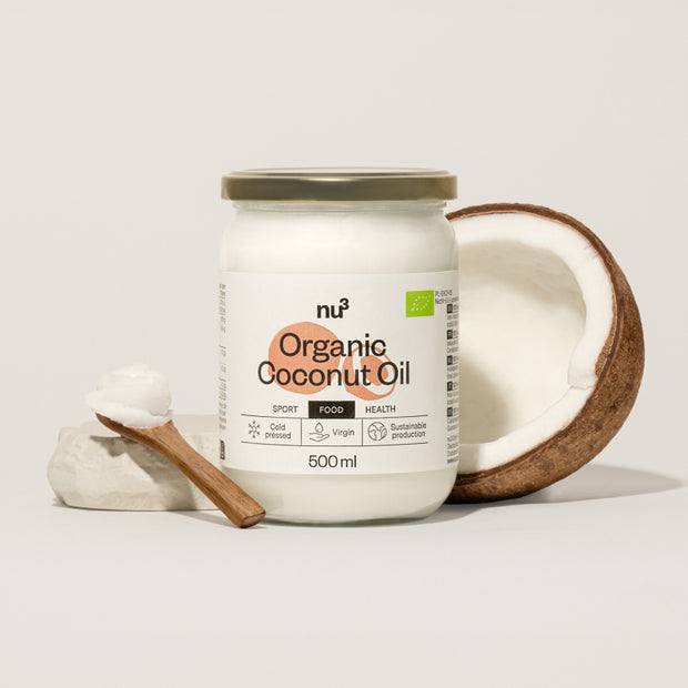 nu3 Olio di cocco bio con cocco e cucchiaio